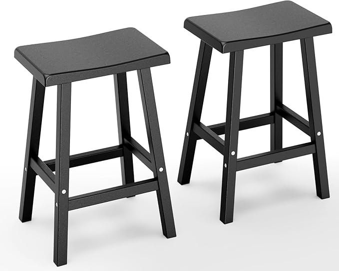 Outdoor Bar Stools Set of 2, Modern Durable Resin Bar Chairs with Footrest, All-Weather Barstools for Patio, Balcony, or Kitchen Counter（24''）