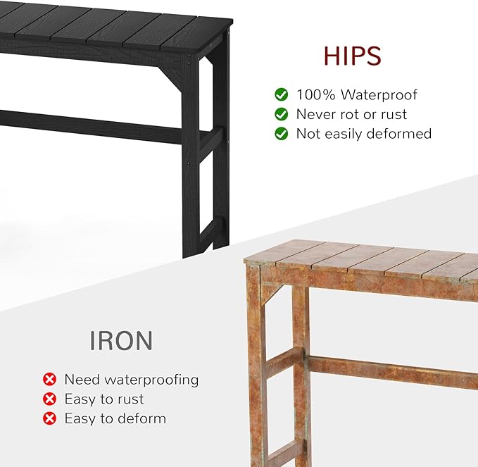 Stoog All-Weather Patio Bar Table, Outdoor Bar Table with Adjustable Feet, Patio Counter Bar Height Tables with Waterproof Top, Never Fade or Rot, for Garden, Balcony, Deck, and Poolside, Black