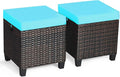 Tangkula 2 Pieces Outdoor Patio Ottoman, All Weather Rattan Wicker Ottoman Seat, Patio Rattan Furniture, Outdoor Footstool Footrest Seat w/Removable Cushions
