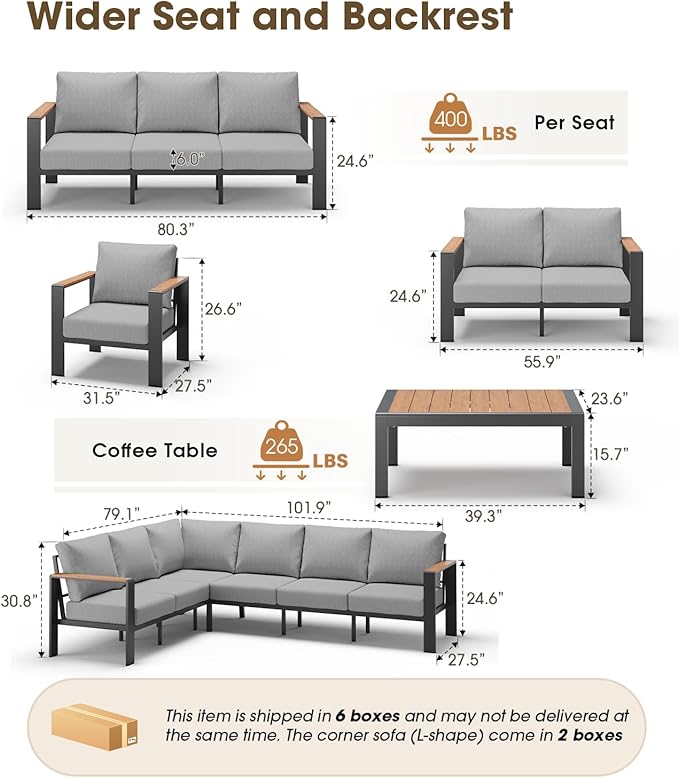 Aluminum Outdoor Patio Furniture Loveseat, All Weather Patio Conversation Sets with Washable Thick Cushion, Morden Patio Furniture Set for Porch, Balcony, Deck, Yard,Gray