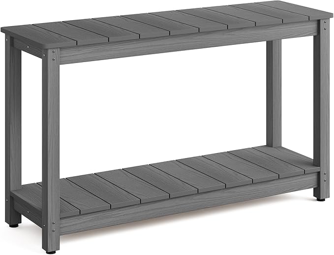Stoog All-Weather Console Table, 2-Tier Patio Console Table Outdoor with Storage, Low Maintenance, and Never Fade or Rot, Grey