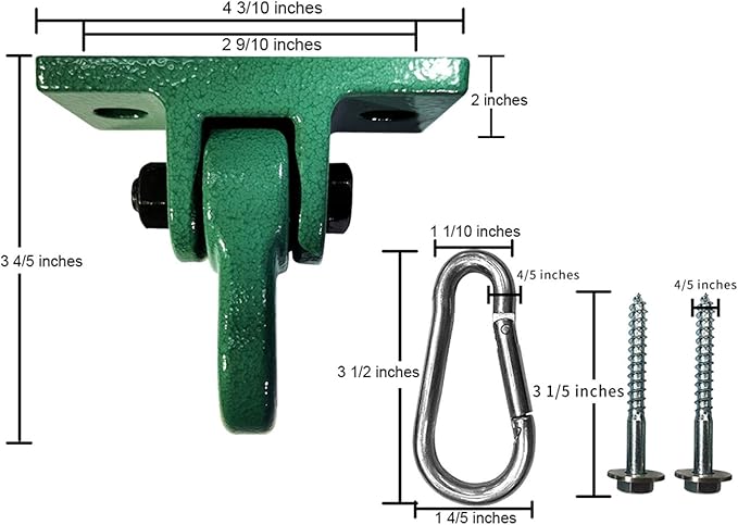Heavy Duty Green Swing Hangers Screws Bolts Included Over 5000 lb Capacity Playground Porch Yoga Seat Trapeze Wooden Sets Indoor Outdoor (4 Pack)