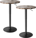 Flamaker Round Bistro Pub Table 23.6 Inch Height Adjustable 360° Swivel Bar Table Metal Base for Pub, Dining Room, Party (2, Marble-Black)
