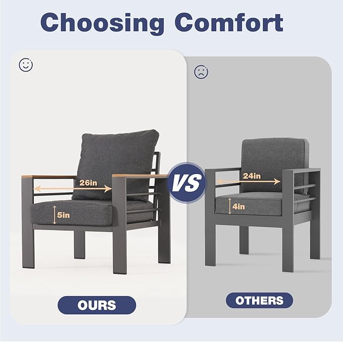 Aoxun Aluminum Patio Furniture Set 2 Seats, Oversized Outdoor Sectional with Washable Thick Cushions, Coffee Table and Waterproof Cover, Patio Conversation Sets for Porch, Balcony, Deck