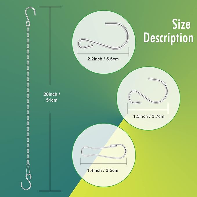 RIFNY Silver Chain for Hanging Plants, 20 Inch Small Plant Chains for Hanging Baskets Kits with Hooks for Bird Feeders Planters Billboards Lanterns Wind Chimes Ornaments Outdoor Indoor Use (10 PCS)