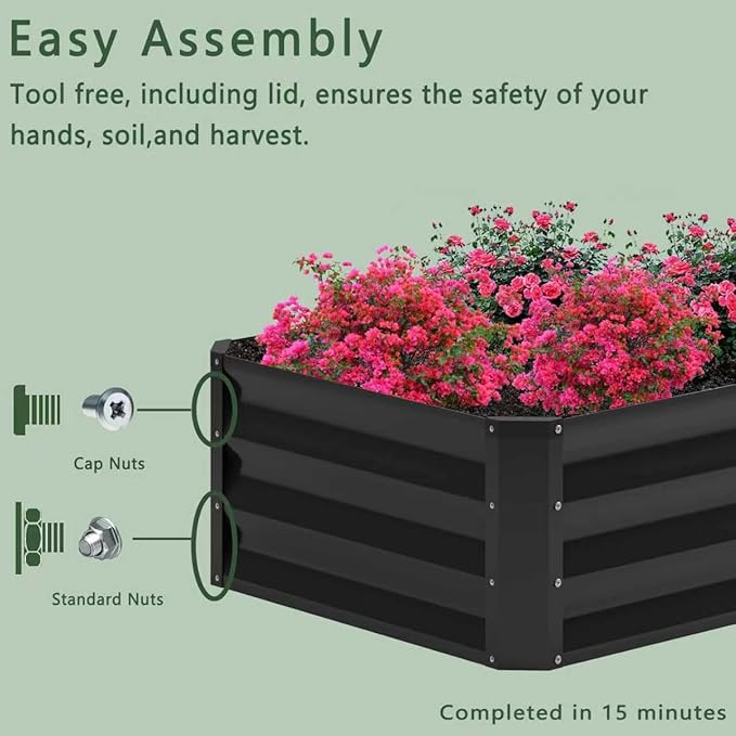 2PCS 8x2x1FT Galvanized Raised Garden Bed,Planter Raised Beds-Metal Garden Box,Large Plant for Outdoor Planting, Vegetables Bed，Flower,herb-Black