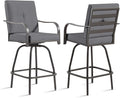 Patio Swivel Bar Stools Set of 2, Outdoor Bar Height Swivel Chairs with Cushions for Garden Balcony Backyard, Grey