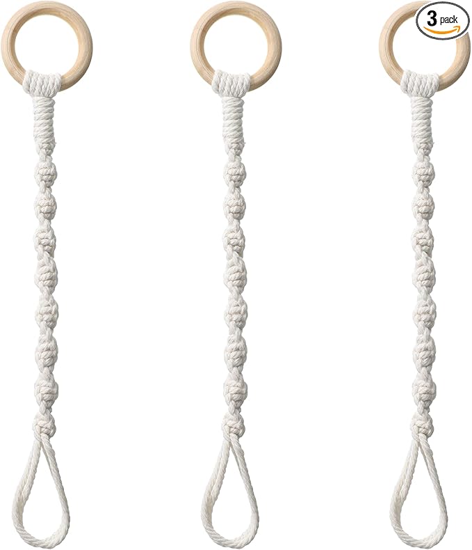 3 Pcs Adjustable Macrame Plant Hanger Extenders with Wooden Ring Handmade Woven Hanging Basket Extension Connectable Rope Hanging Plant Extender for Outdoor Indoor Plants Pot Holder Home Decor