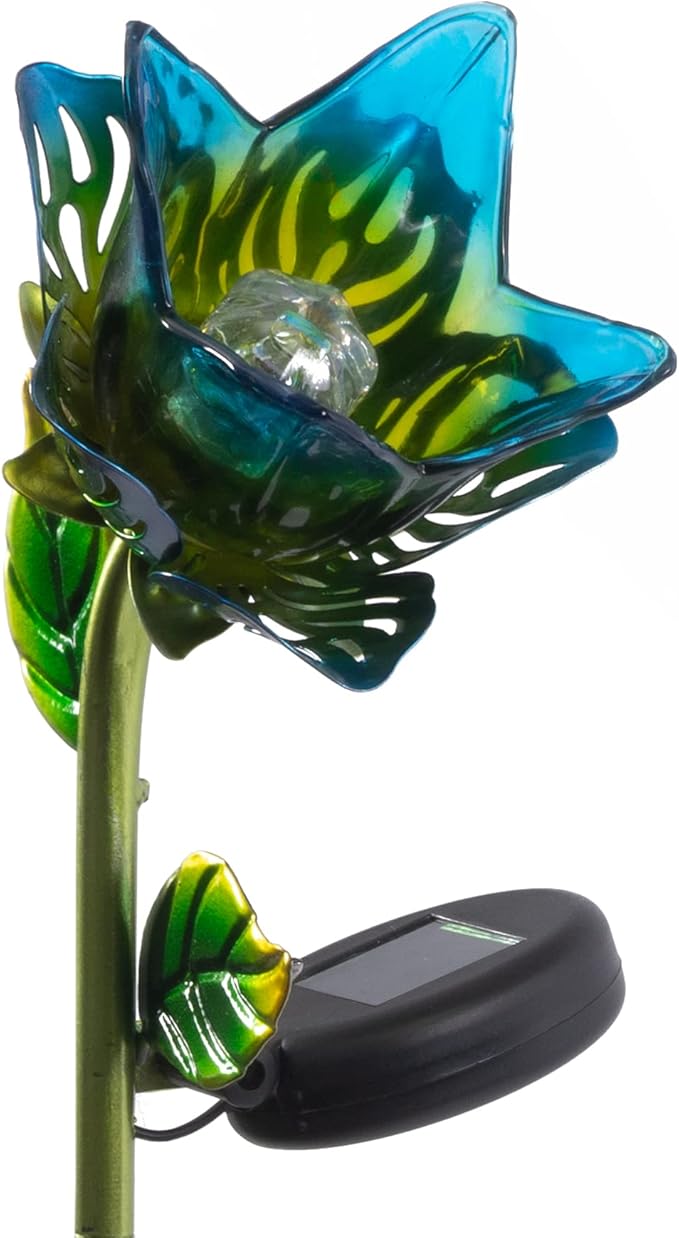 Crosslight Glass Flower Solar LED Waterproof Outdoor Garden Stake - Decorative Electronic Light Garden Decor for Yard, Lawn, Patio, Deck, Pathway, Pond, Backyard (Blue)