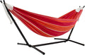 Vivere Double Cotton Hammock with Space Saving Steel Stand, Upgraded Polyester End Strings 450 lb Capacity - Premium Carry Bag Included - USA Grown Cotton (Mimosa)