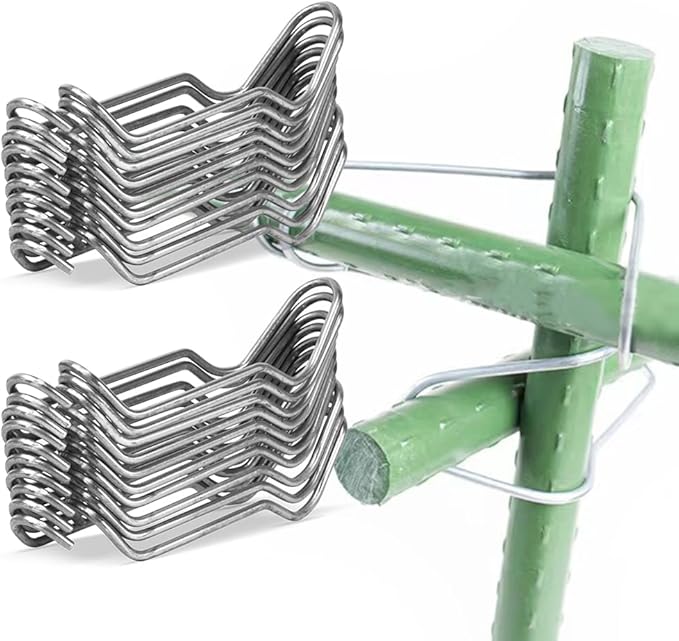 5/16 Inch 8mm Plants Vines Stakes Galvanized Steel Clips Garden Support Stakes Joints Climbing Vine Trellis Clips Plant Climbing Frame Buckles for Tomato Cucumber Eggplant Vine Vegetable,20 PCS