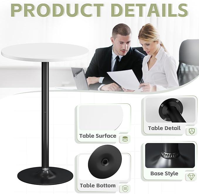 Flamaker Round Bistro Pub Table Modern Style Metal Base MDF Top Cocktail Bar Table Counter Bar Height for Pub, Dining Room, Party (4, White-Black)