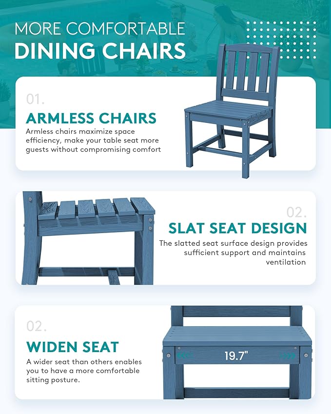 SERWALL 11-Piece Outdoor Dining Set, 60" - 83" Expandable Outdoor Dining Table and 10 HDPE Chairs, All Weather HDPE Outdoor Furniture Set for Backyard, Garden, Blue