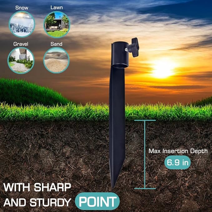 Outdoor Metal Stakes for Ground, Garden Stakes for Lights,Used for Replacement Metal Ground Spike in Live Flame Torches and Solar Lights-6.7 Inch (Black 4 Pack)