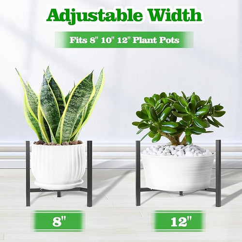 Airpark Plant Stand Indoor Adjustable, Metal Modern Plant Stand, Heavy Duty Stable Plant, Fit 8-12 inch Pots, Number of Items-2, Color-Black (Pot & Plant Not Included)