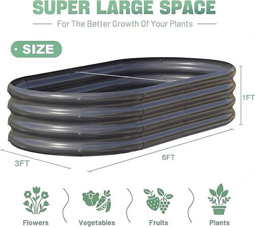 AHEONLAR 3 Pack 6×3×1ft Galvanized Raised Garden Beds, Oval Durable Planter Boxes Outdoor for Vegetables, Fruits, Flowers and Plants, Quick Assembly, Grey