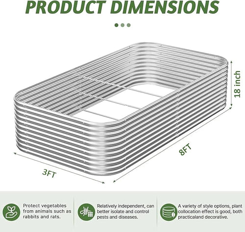 2 Pack Tall 8x3FT Corrugated Galvanized Steel Raised Garden Bed Outdoor, Metal Above Ground Garden Bed for Vegetables and Flowers, Raised Beds for Gardening-8x3x1.5FT