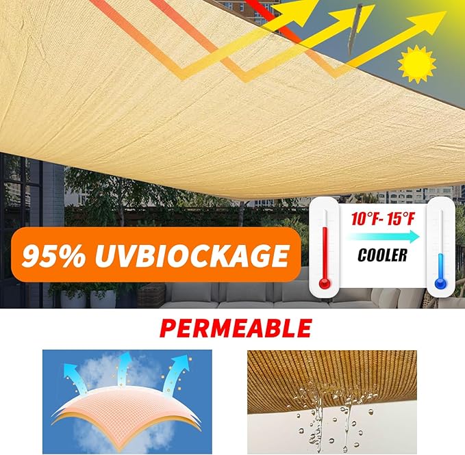 16'x20' Sun Shade Sail Curved Commercial Outdoor Shade Cover Dark Grey Rectangle Heavy Duty Permeable 185GSM UV Block Sunshade for Backyard Yard Deck Patio Garden Outdoor Activities and Facility