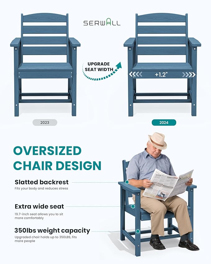SERWALL Patio Dining Chair Set of 2,All Weather HDPE Outdoor Dining Chair, Blue