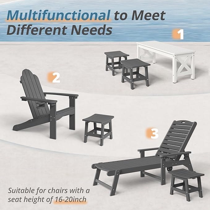 LUE BONA Outdoor Adirondack Ottomans, Footrest Footstool, Outdoor Foot Rest for Patio, HDPS All Weather Waterproof Footrest Footstool for Adirondack Chair, Dark Gray