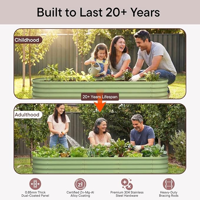 5-Pack 18” Tall Galvanized Raised Garden Beds – Everyday Kitchen Garden Layout, Fits 200 Sq Ft Patio or Backyard, 10x2x1.5 ft & 8x2x1.5 ft Metal Flower Bed for Herbs Vegetable-Brooklyn Grey