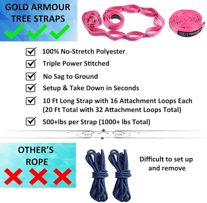Gold Armour Camping Hammock - XL Double Hammock Portable Hammock Camping Accessories Gear for Outdoor Indoor with Tree Straps, USA Based Brand (Purple and Fuchsia)