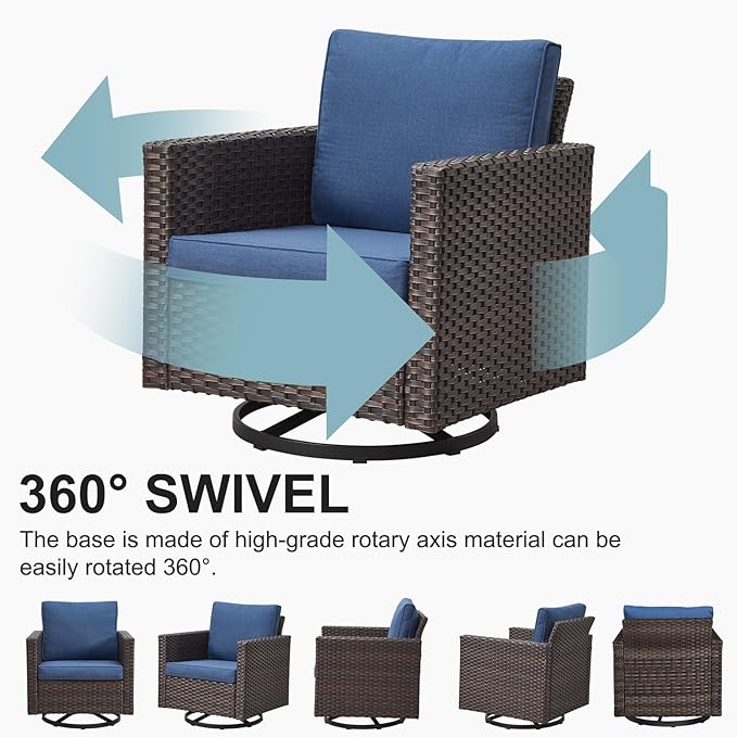 Belord Outdoor Bistro Set 3 Piece Wicker Swivel Rocker Patio Chairs, Oversize Outdoor Rattan Seating Set, Patio Swivel Glider Chairs Wicker Furniture with Metal Side Table for Porch Backyard, Brown