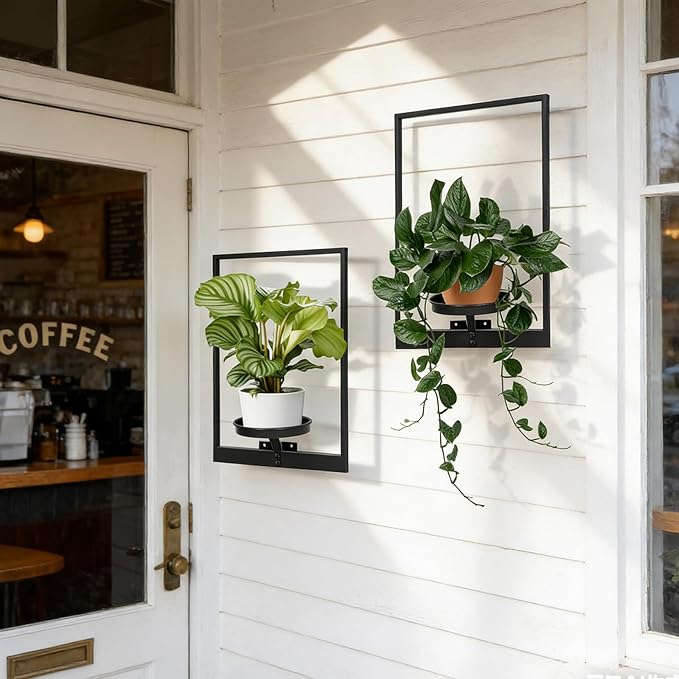 Wall Plant Holder Window Plant Shelves Set of 2, Wall Planters for Indoor Plants - Premium Metal Hanging Plant Holder for Indoor Outdoor Decor