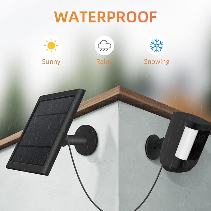 USB-C to Ring Barrel Plug 4Pack 4W Solar Charger for Ringing Spotlight & Stick Up Outdoor Cam, Black, High Efficiency, 10FT/3M Long Cable with IP65 dustproof and Waterproof