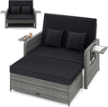 HAPPYGRILL Patio Rattan Wicker Daybed with Loveseat & Storage Ottoman, Outdoor Lounge Sofa Furniture Set with Adjustable Backrest & Side Trays, for Poolside Deck Porch Lawn (Mix Grey & Black)