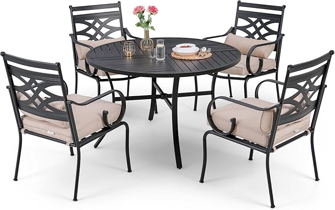 Sophia and William Outdoor Patio Dining Set for 4, Outdoor Table and Chairs, Removable Seat Cushions, Black 42" Round Patio Dining Table