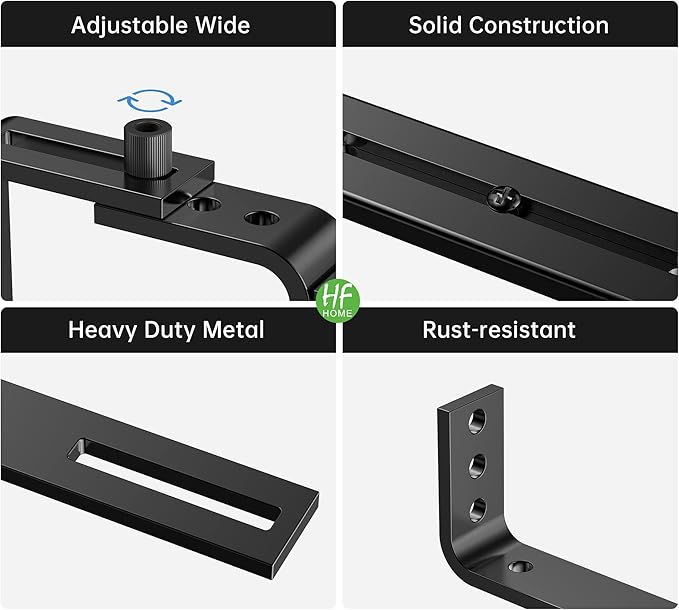 HFHOME 2PCS Adjustable Planter Box Brackets, Brackets for Window Boxes Planters Hanging Flower Box Holders, Wall Mount Holder for Windowsills, Garden, Fences, and Balcony - Black (Patent Registered)