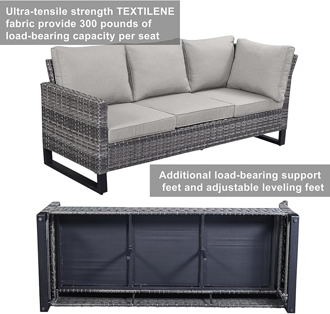 Belord Patio Sectional Furniture Set with Fire Pit Table: 8 Pieces Wicker Patio Conversation Set with L Shaped Sofa, Outdoor Swivel Glider Rocker, Rattan Ottomans, Removable Cushions Beige