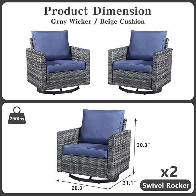 Belord Wicker Chairs Outdoor Bistro Set Oversize Patio Swivel Rocker, Rattan Outdoor Seating Set of 2 Swivel Glider Chairs Wicker Furniture for Porch Deck Backyard with Water-Resistant