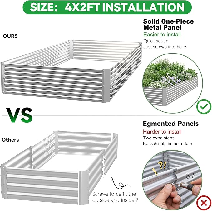 4 Pack Raised Beds for Gardening, Corrugated Galvanized Steel Raised Garden Bed, Outdoor Metal Above Ground Garden Bed for Vegetables and Flowers-4x2FT(Rectangular)