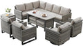Belord Outdoor Sectional Furniture with Swivel Rocker Chair, 10 Pieces Wicker Patio Furniture Sets with Ottoman L Shaped Sofa Coffee Table Grey Cushion