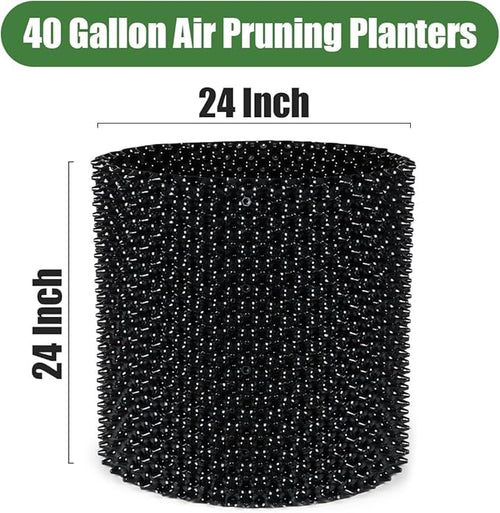 Air Pruning Containers, 40 Gallon Air Pruning Planters, Sturdy Plastic Roots Control Planter Container for Tree Grow Outdoor, Garden Self-Planting Planters, Size 24"x24", Black, 2P