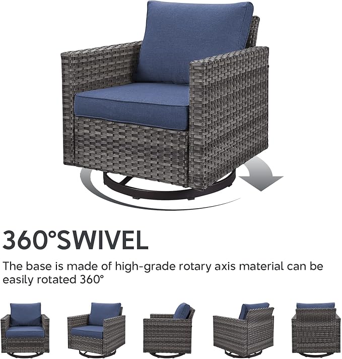 Belord Patio Sectional Furniture Set with Coffee Table: 8 Pieces Wicker Patio Conversation Set with L Shaped Sofa, Outdoor Swivel Glider Rocker, Rattan Ottomans, Removable