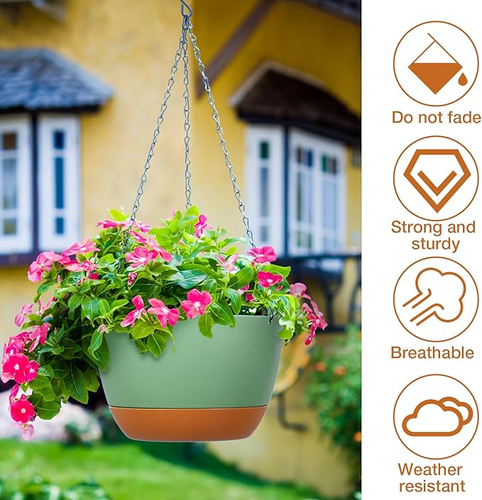 Mumufy 6 Pcs 8 Inch Hanging Planters for Indoor and Outdoor Plants, Green