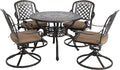 5-Piece Cast Aluminum Outdoor Patio Dining Set, All Weather Cast Aluminum Outdoor Furniture Dining Set for Patio, Balcony, Garden, Backyard w/4 Swivel Chairs & Cushions, 2.0" Umbrella Hole