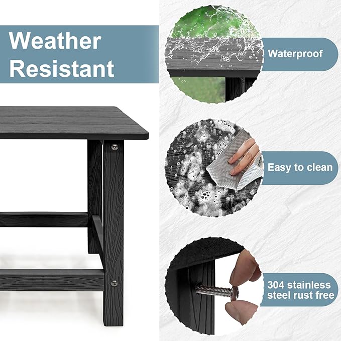 Outdoor Side Table, HDPS Single Adirondack Side Table Weather Resistant, Outside Table for Adirondack Chair, Outside End Table for Patio, Pool, Deck, Porch, Patio or Indoor Use, Black