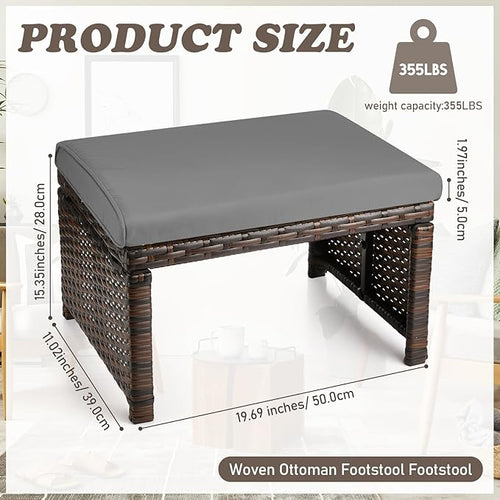 2 Pcs Patio Rattan Ottomans Outdoor Wicker Ottomans Patio Footstool Footrest with Removable Cushion Soft Zippered Cushions Function Footstool Seat Table for Backyard Balcony Poolside(Gray, Black)