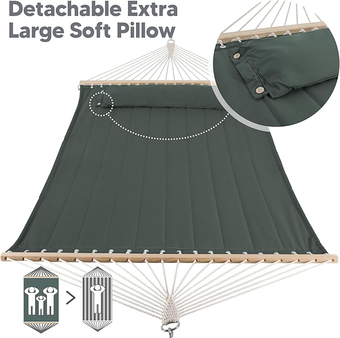 SUNCREAT Hammocks Replacement Hammock for Stand, 475 lbs Capacity, Two Person Backyard Hammock for Outside, Green Gray