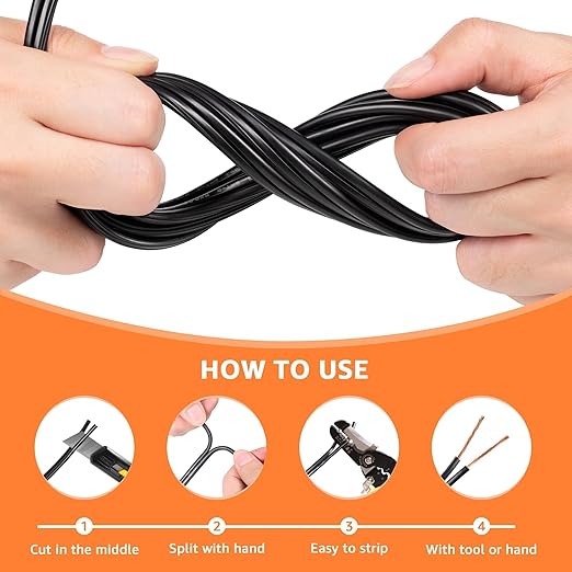 SUNVIE 12/2 Low Voltage Landscape Wire 250FT with Spool Outdoor Landscape Lighting Cable 12 Gauge 2 Conductors Low Voltage Wire for Landscaping Lights, ETL Listed, Pure Copper, Direct Burial