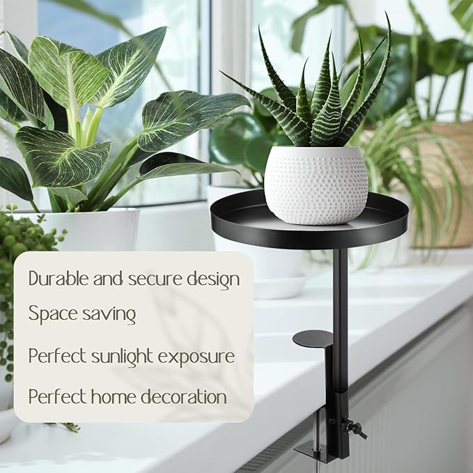 2 Pcs Window Sill Plant Shelf 7.9''D x 14.2''H Adjustable Window Shelf Windowsill Clamp Tray for Indoor Plants Metal Windowsill Extension Tray Planter Floating Shelves for Indoor Outdoor