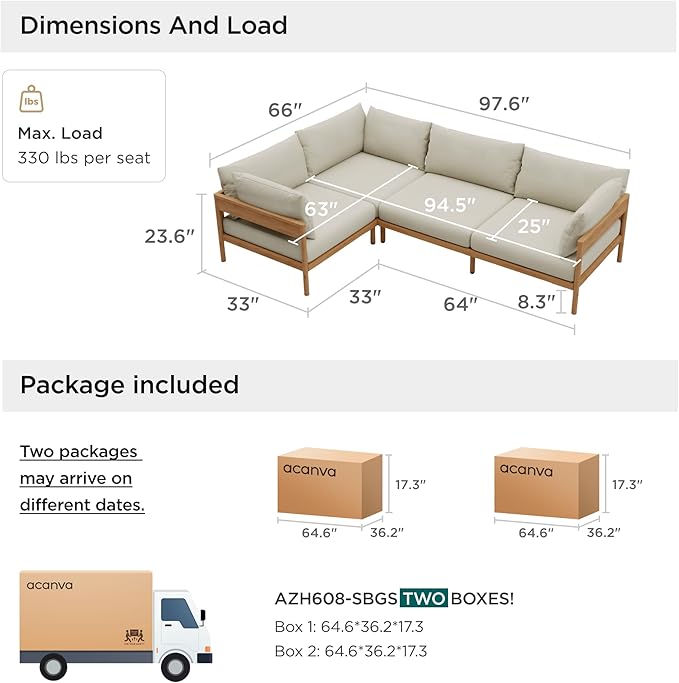 Acanva Modern Outdoor Patio Furniture Set, All-Weather Aluminium Conversation Sectional Sofa with Thick Cushions for Backyard, Garden, Porch, 4 Seats, Beige