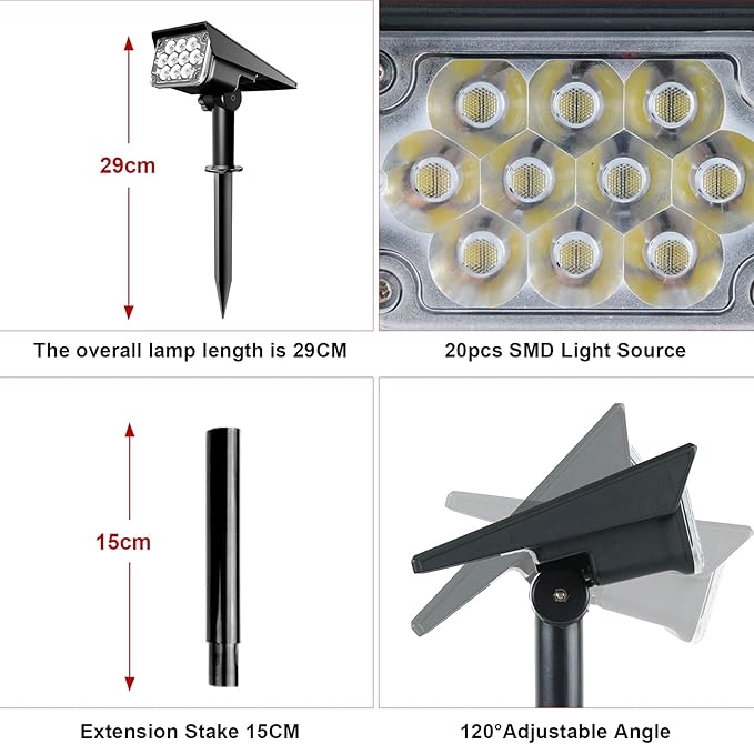 Green Solar Spot Lights Outdoor, St. Patrick's Day Decor Lights with IP65 Waterproof 20 LEDs Solar Landscape Spotlights for Garden Path Yard Holiday Christmas 4 Pack
