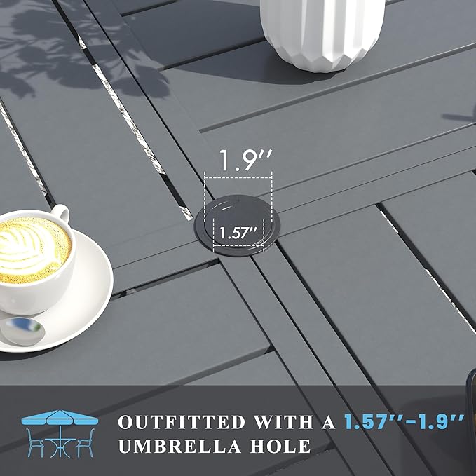 VICLLAX Patio Table and Chair Set of 6, All Weather Metal Round Outdoor Dining Furniture Set-50 Round Outdoor Table and Chairs, Grey Tabletop