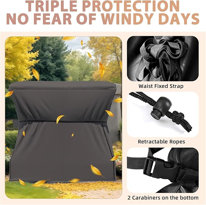 U-MAX Porch Swing with Cover, Patio Swing with Adjustable Backrest&Canopy 3 Seat Outdoor Swing with Canopy 2-in-1 Convertible Patio Daybed with Removable Brown Cushions