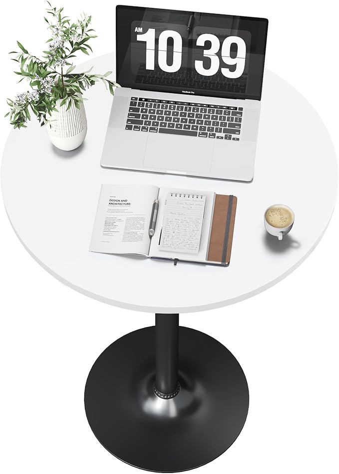 Flamaker Round Bistro Pub Table Modern Style Metal Base MDF Top Cocktail Bar Table Counter Bar Height for Pub, Dining Room, Party (4, White-Black)